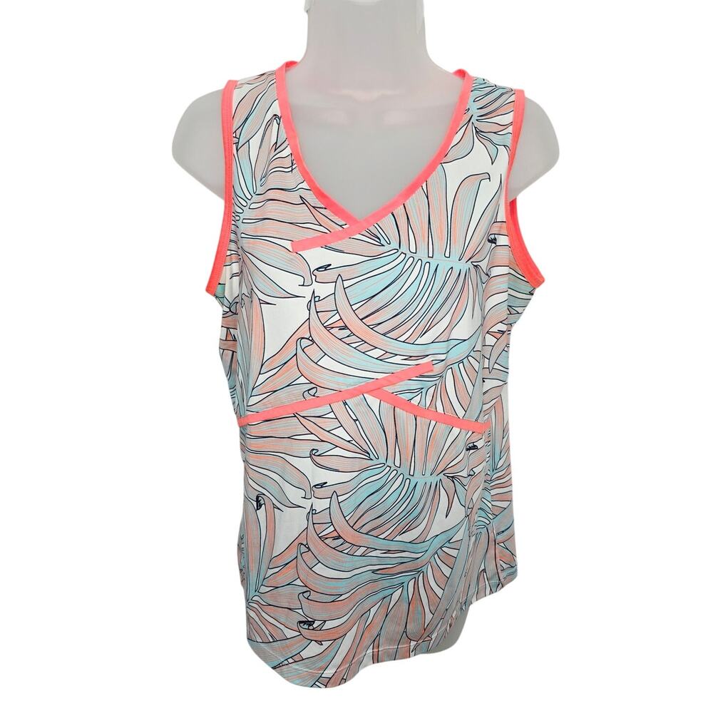 Tail Activewear Tank Top Womens L Tropical Palm Print Athletic Sleeveless Coral